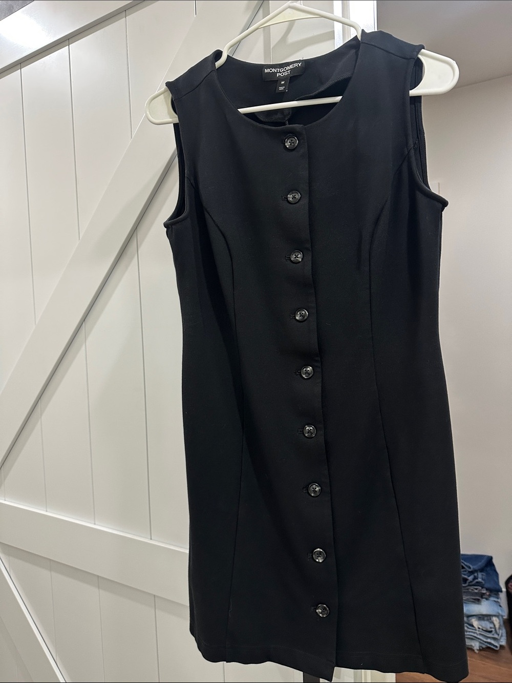 Sleeveless Black Button-Front Midi Dress